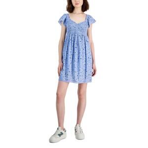NEW Self Esteem smocked blue floral dress size XL flutter sleeve a-line sundress